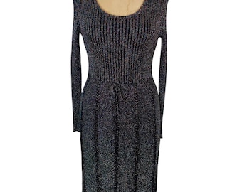 vintage 1970’s lurex knit dress / 70’s black lurex dress by Shayne / holiday party dress / women’s vintage dress / tag size 15/16