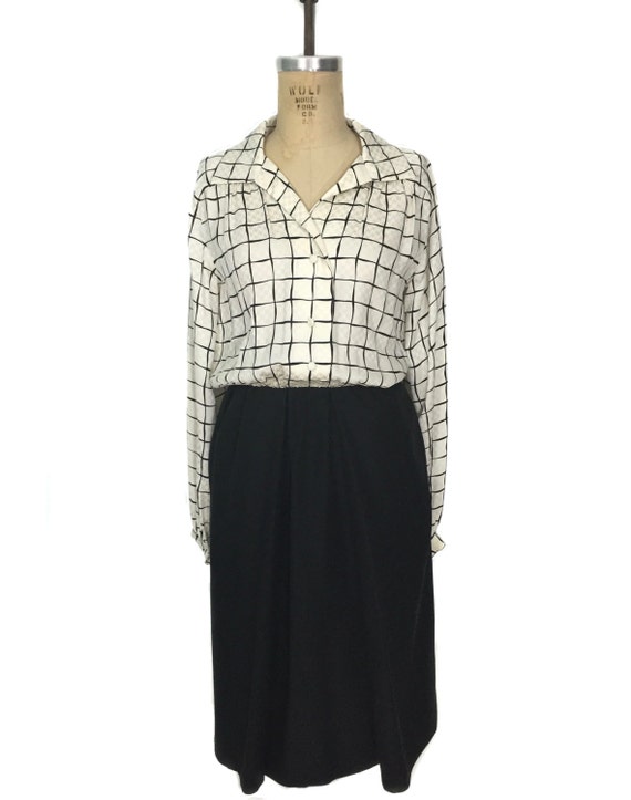 vintage 1970's LA MENDOLA silk dress / ivory black