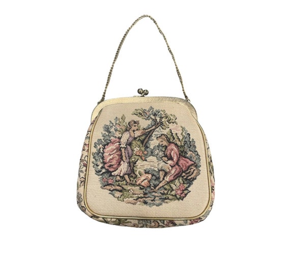 Vintage Julius Resnick JR MIAMI Needlepoint Handbag Courting Couple Tapestry