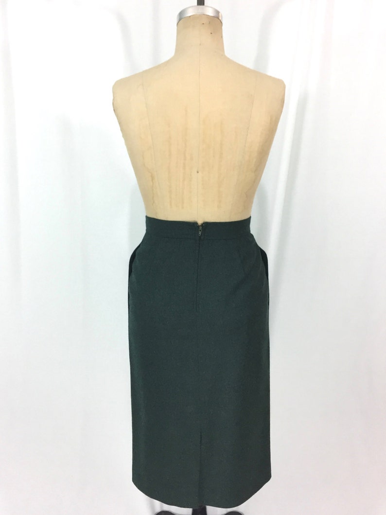 vintage 1970s EMANUEL UNGARO pencil skirt / Ungaro Parallèle / 70s green skirt / wool skirt / women's vintage skirt / tag size 8 image 4