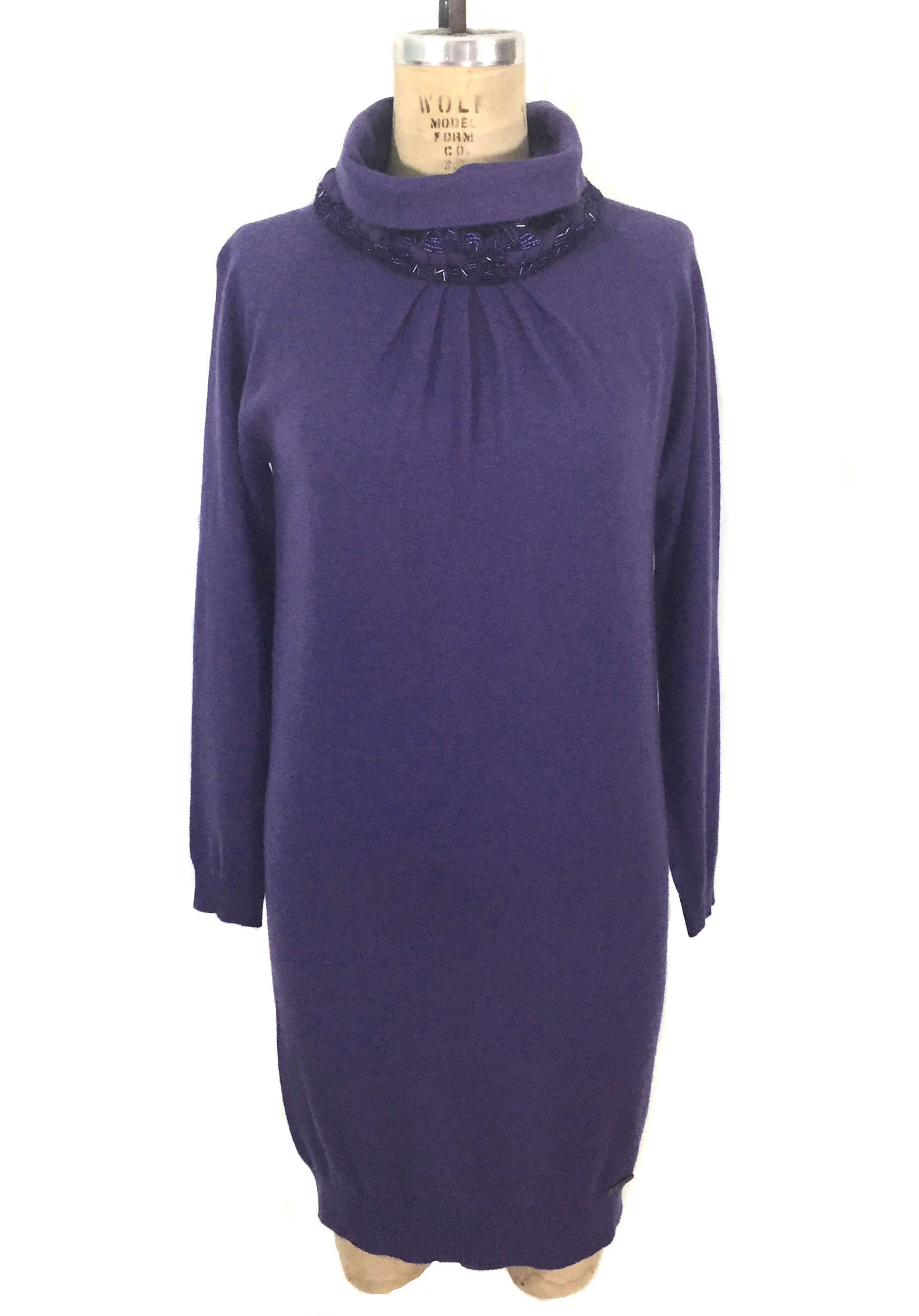 John Galliano, vintage 1990's GALLIANO beaded sweater dress / 90’s purple wool cashmere knit dress / women's vintage dress / tag size xxs
