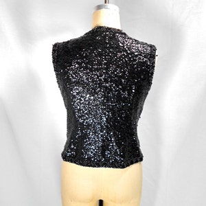 vintage 1960's black sequin vest / Franklin Simon New York / 60s zip-up embellished top / women's vintage vest / size medium image 4