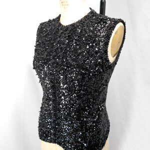 vintage 1960's black sequin vest / Franklin Simon New York / 60s zip-up embellished top / women's vintage vest / size medium image 3