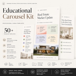 50 Carrouseltemplates voor makelaars in Canva - Bewerkbare Instagram-posts voor makelaars - Social Media Carrouselkit