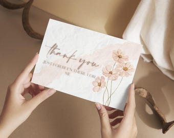 Tarjeta de agradecimiento floral / Tarjeta de felicitación con ilustración en acuarela / Tarjeta de agradecimiento (Descarga digital)