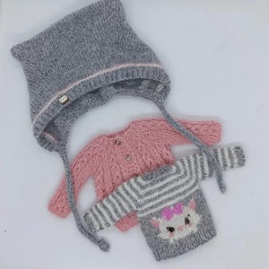 Handstickad Blythe-outfit, katttröjeset, kattöronhatt, dockstickade plagg