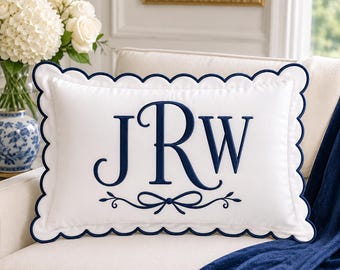 Personalized Applique Monogram Lumbar Pillow Cover, Custom Initial Throw Pillow, Embroidered Wedding Nursery Couch Decor
