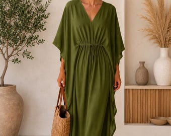 Boho langes Kaftan Kleid, Boho Strandkaftan, Maxi Kleid, Oversized Kaftan, Urlaubs Lounge Kleid, fließender Baumwoll Kaftan, Cover Up