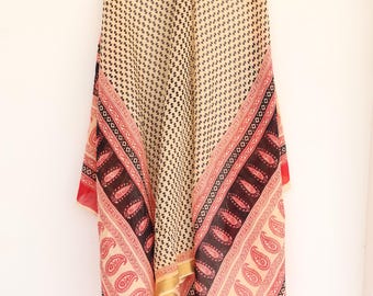 Zari Border Sarong Wrap, Hand Block Print Beach Sarong, Indian Cotton Pareo, Boho Beach Cover Up, Womens Swimwear Wrap, Resort Wear Skirt