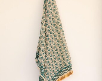 Sarong con borde zari estampado a mano, falda pareo de algodón para la playa, pareo indio, cubierta de traje de baño con borde dorado, sarong de playa bohemio, sarong
