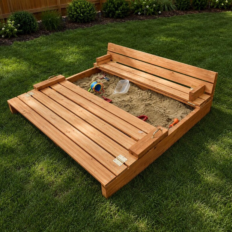 Inside Sandbox Sandbox Plans PDF With Built-in Seats | DIY Wooden Sandbox Digital ...