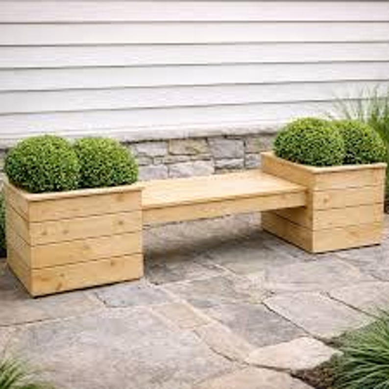 Double Cedar Planter Bench Plans PDF | DIY Outdoor Bench With Planters ...