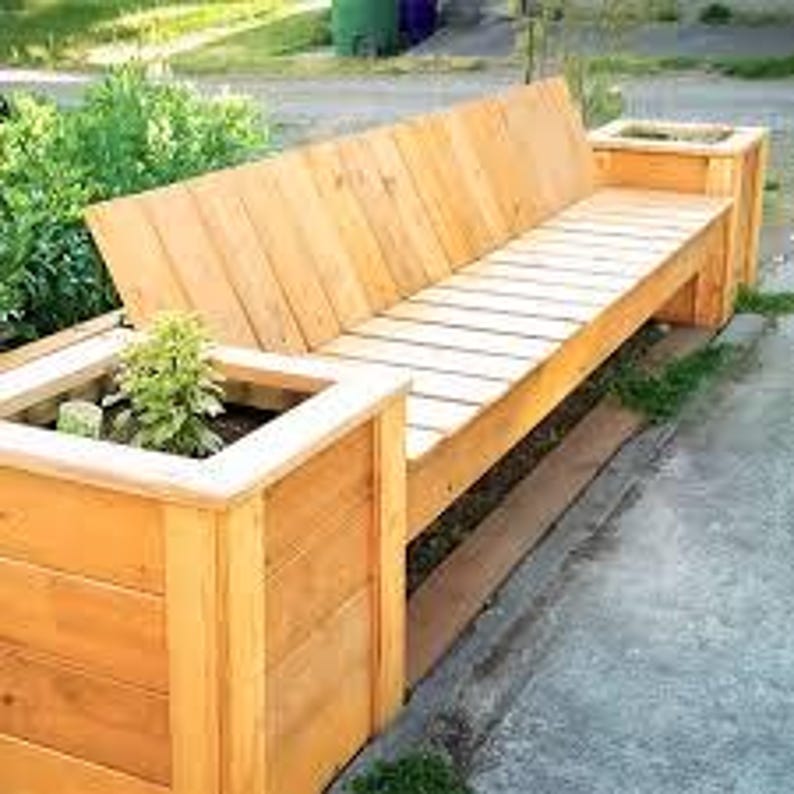 Outdoor Planter Bench Plans PDF | DIY Patio Bench With Planter Boxes - Etsy