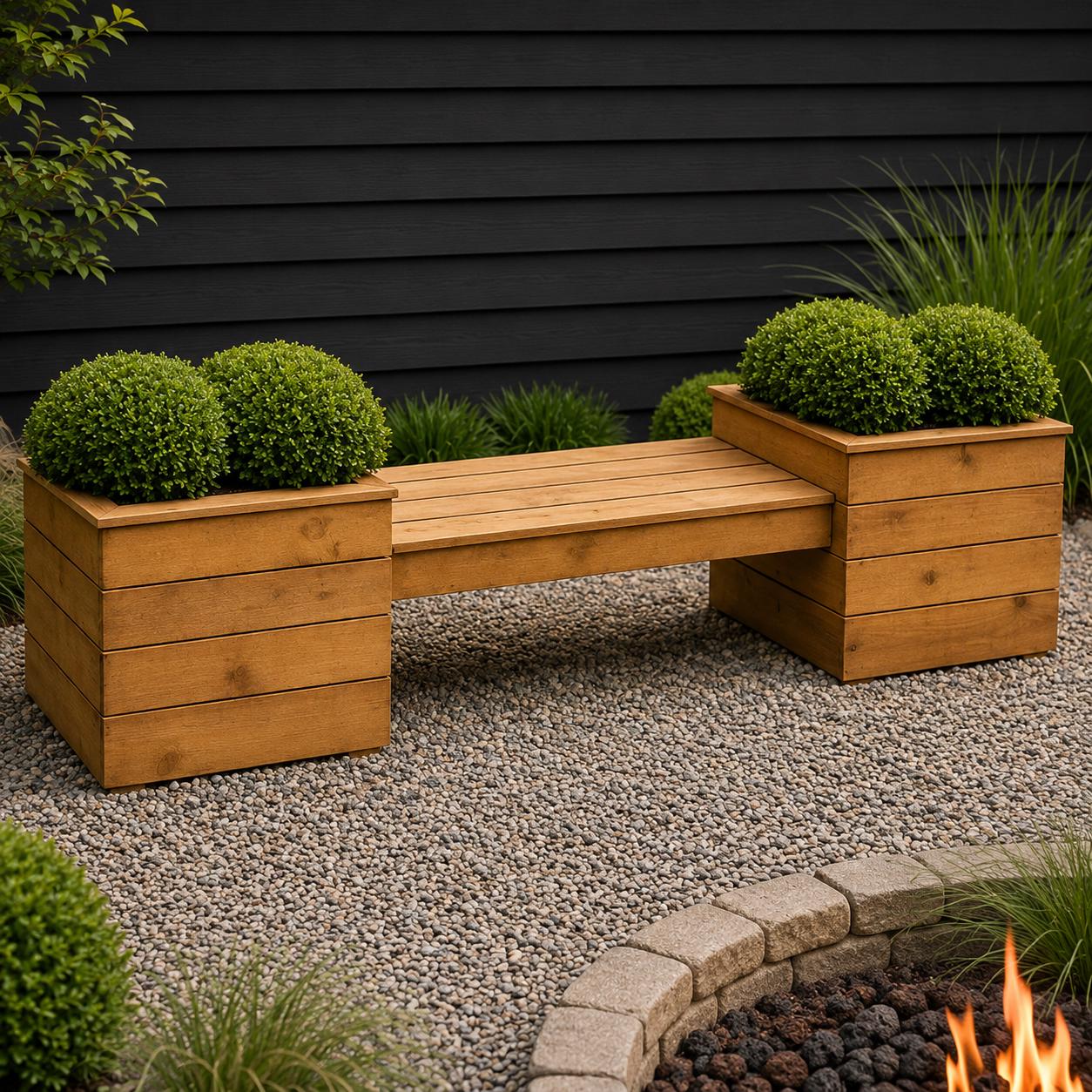 Double Cedar Planter Bench Plans PDF | DIY Outdoor Bench With Planters ...