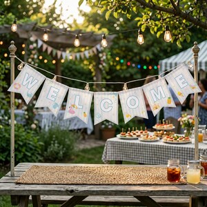 Pool Party Welcome Banner Garland, Flamingo Baby Shower Bunting, Summer Decor