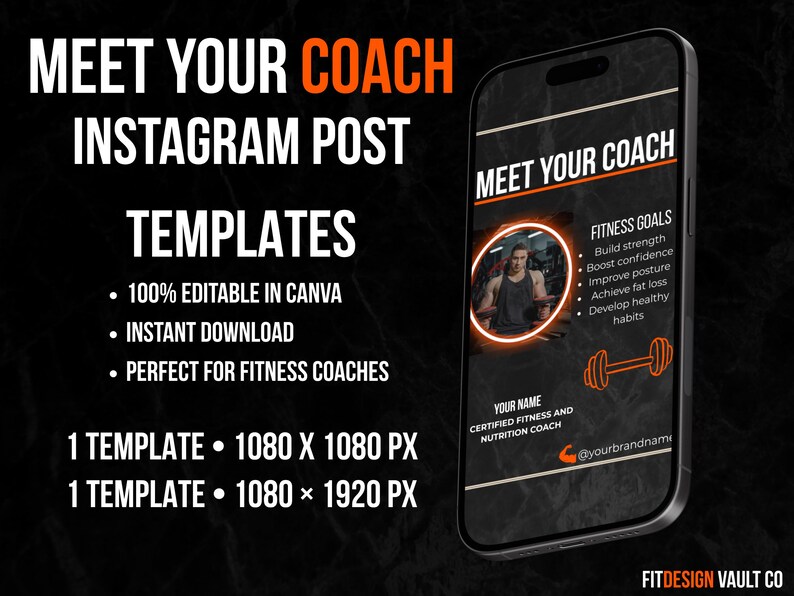 Coach Introduction Post Meet Your Coach Canva Template | Personal Trainer Instagram Post ...