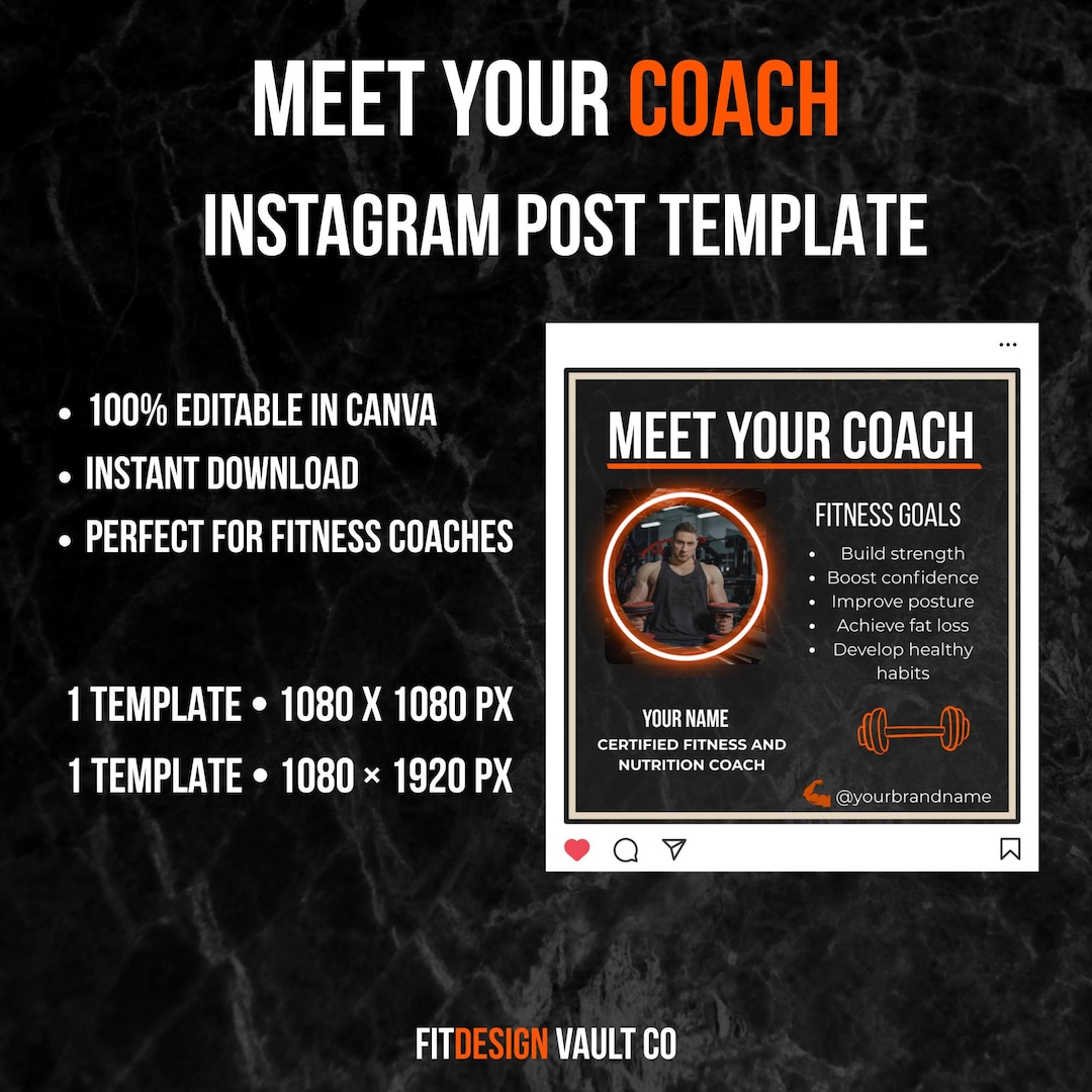 Coach Introduction Post Meet Your Coach Canva Template | Personal Trainer Instagram Post ...