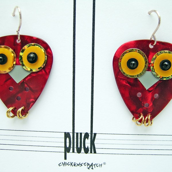 Pluck Crimson Owl Earrings