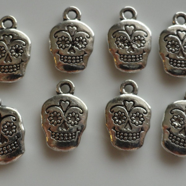 RESERVED FOR DAWNESTEVENS05  100 Sugar Skull Charm Double Sided Bracelet Pendant Antique Silver Color Tibetan Style 1 Inch -