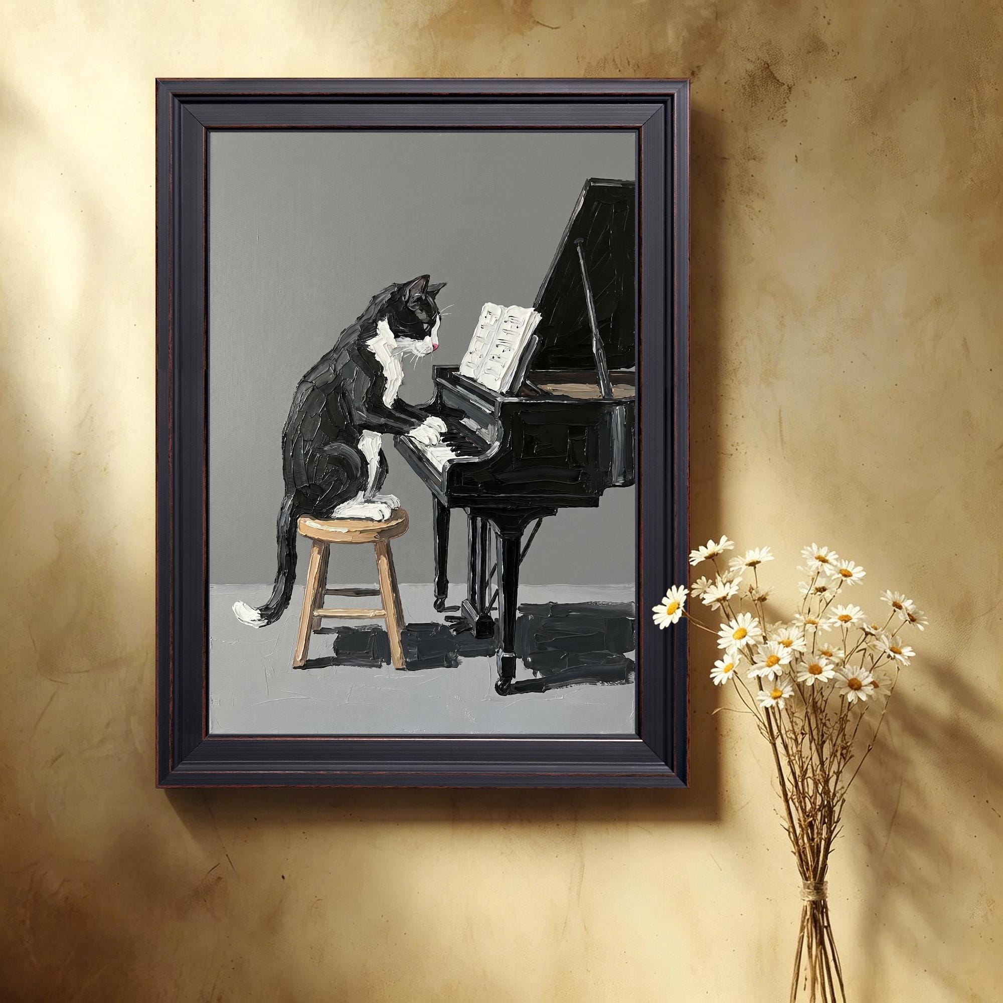 Tuxedo Cat Piano Print - Etsy