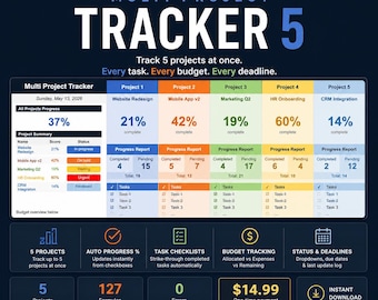 Multi-Projekt-Tracker für Excel / Google Sheets | Aufgaben Fortschritt Budget Tracker