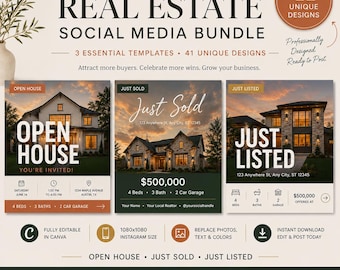 Grund und Boden Social Media Canva Vorlagen | Gerade gelistet, Verkauft, Open House