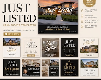 15 Just Listed Social Media Posts | Realtor Marketing Bündel | Grundbesitz Instagram Template