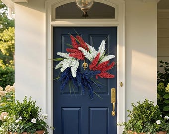 Handmade 4th of July Wreath _ USA 250th Anniversary Decor _ USA 250 Independence Day Patriotic Wreath _ 4th of July Wheat Wreath