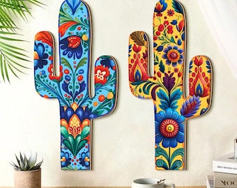 Handmade Mexican Cactus Wall Decor _ Wooden Cactus Craft Art _ Boho Wall Decor _ Living Room Decor