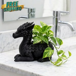 Handmade Dragon Planter Pot, Dragon Shaped Succulent Planter, Small Desktop Cactus Flower Pot, Fantasy Gothic Home Office Decor