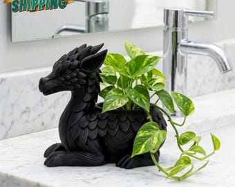 Handmade Dragon Planter Pot, Dragon Shaped Succulent Planter, Small Desktop Cactus Flower Pot, Fantasy Gothic Home Office Decor