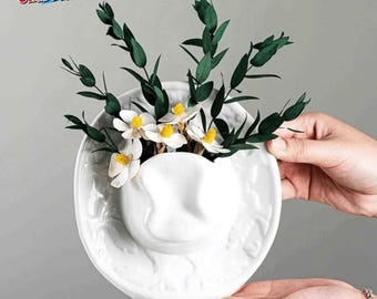 Ceramic Cowboy Hat Wall Vase | Western Boho Farmhouse Decor, Embossed Floral Planter