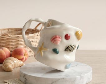 Handmade  Ceramic Seashell Mug _ Seashell Coffe Cup _ Beach Lover Gift _ Nautical Home Decor _ Nordic Style Mug _ Unique Office Mug