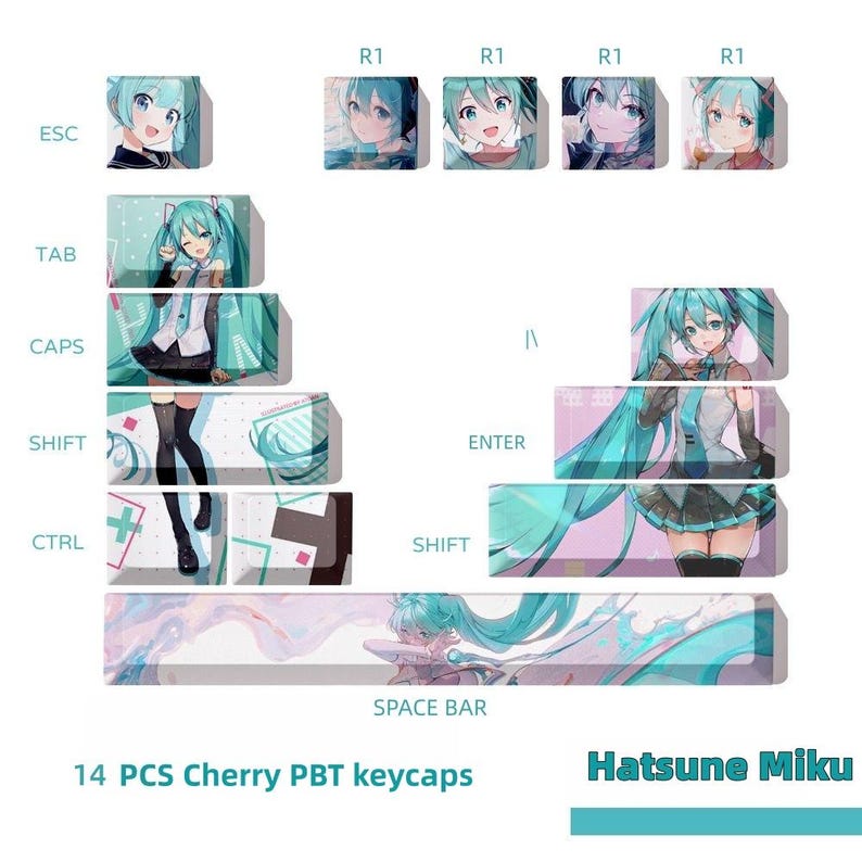Miku Keys Rabbit Hole Miku Custom Keycaps Art Fan Amine Keycaps Cherry Mechanical ...