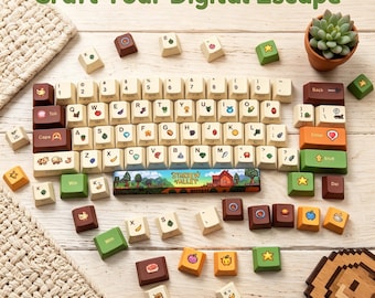 Stardew Valley Keycap Set, custom keycaps for Mechanical Keyboard, PBT 74keys/129keys Cherry profile, Gift for friends.