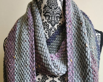 Hand Woven Striped Scarf in Gray Purple - Dewberry Plum Vanilla Bean