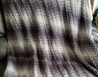 Diagonal Stripe Crochet Afghan in Gray - Throw Blanket