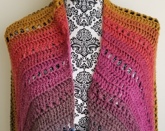 Crochet Wrap Shawl Extra Long in Muted Rainbow