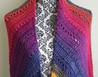 Crochet Wrap Shawl Extra Long in Rainbow