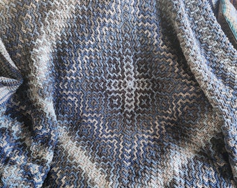 Diamond Crochet Afghan Blanket in Blue and Gray