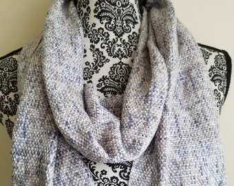 White Blue and Tan Handwoven Scarf