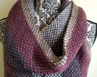 Hand Woven Striped Scarf in Brown and Red - Cocoa