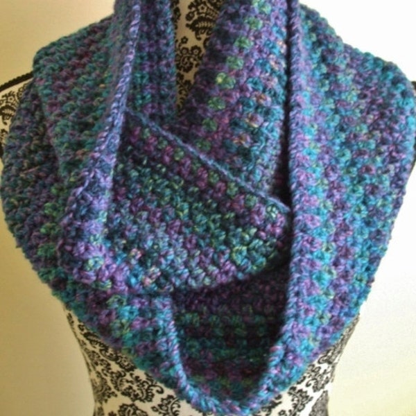 Teal and Purple Crochet Infinity Scarf - Blue Loop Scarf