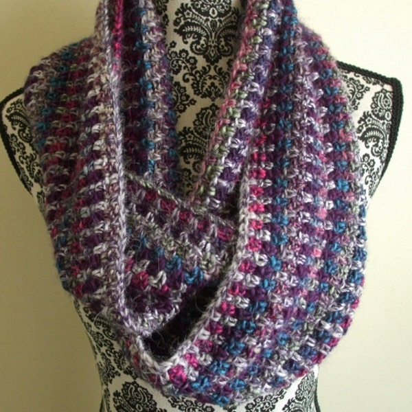 Crochet Infinity Scarf in Pink, Purple & Blue