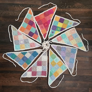 Crochet Patchwork Granny Square Bandana - Headband Scarf - Kerchief - Boho