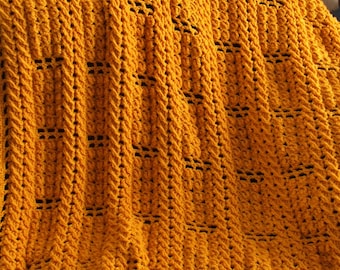 Cable Afghan in Yellow - Crochet Throw Blanket