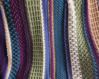 Crochet Afghan Textured Throw Blanket in Purple Blue Green