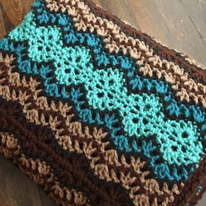 Striped Afghan in Brown and Teal Crochet Throw Blanket image 1