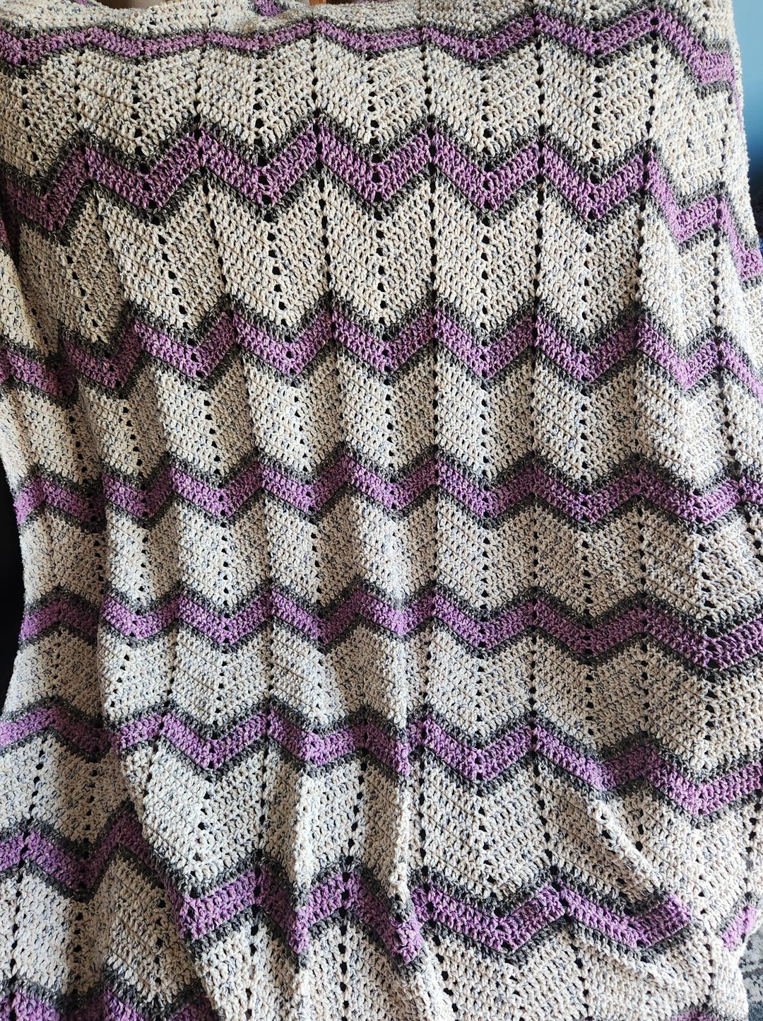 Ripple Afghan in Grays and Purple - Etsy