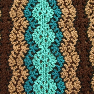 Striped Afghan in Brown and Teal Crochet Throw Blanket image 5